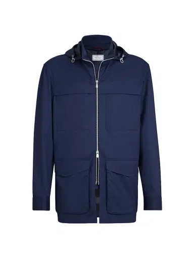 Brunello Cucinelli Men's Bonded Silk and Virgin Wool Safari Jacket - Blue | Thumbnail 1
