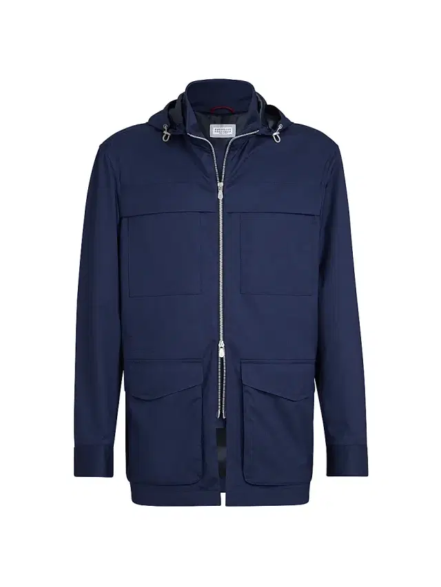 Brunello Cucinelli Men's Bonded Silk and Virgin Wool Safari Jacket - Blue