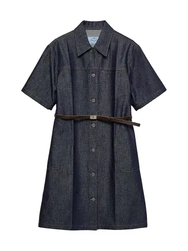 Prada Women's Belted Denim Dress | Thumbnail 1 Prada Women's Belted Denim Dress | Thumbnail 1