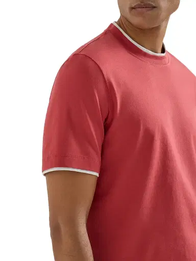 Brunello Cucinelli Men's Cotton Jersey Crew-Neck T-Shirt with Faux Layering - Strawberry | Thumbnail 4