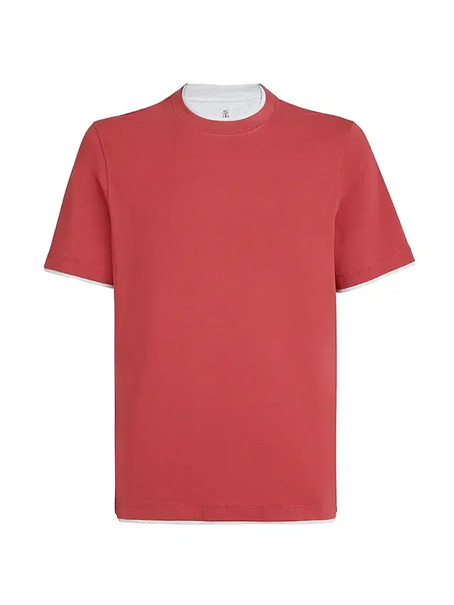 Brunello Cucinelli Men's Cotton Jersey Crew-Neck T-Shirt with Faux Layering - Strawberry