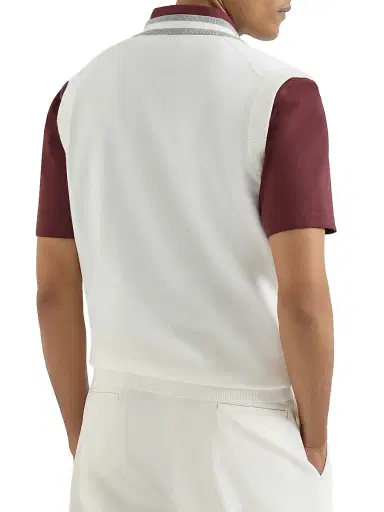 Brunello Cucinelli Men's Cotton Knit Vest with Logo - Panama | Thumbnail 3