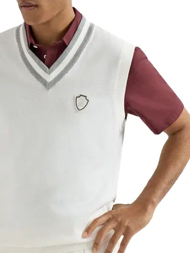 Brunello Cucinelli Men's Cotton Knit Vest with Logo - Panama | Thumbnail 4