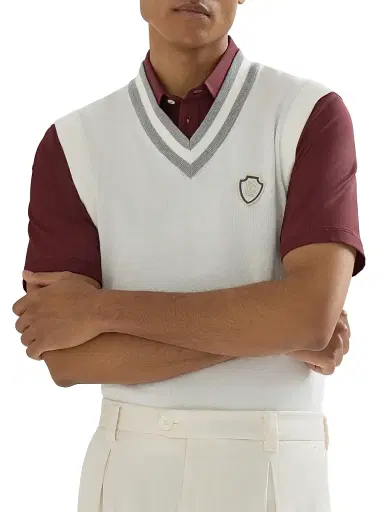 Brunello Cucinelli Men's Cotton Knit Vest with Logo - Panama | Thumbnail 5