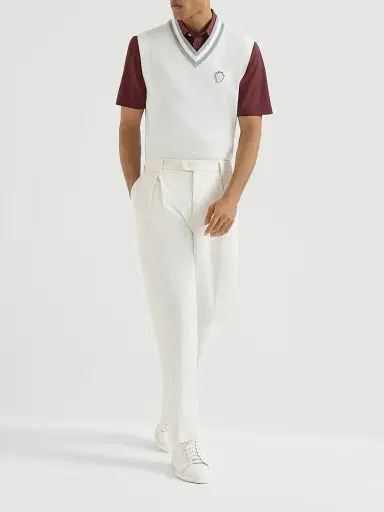 Brunello Cucinelli Men's Cotton Knit Vest with Logo - Panama | Thumbnail 6