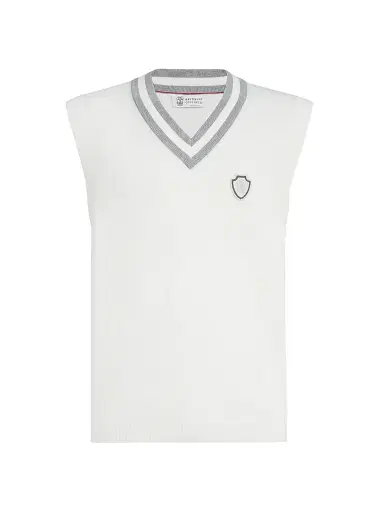 Brunello Cucinelli Men's Cotton Knit Vest with Logo - Panama | Thumbnail 1