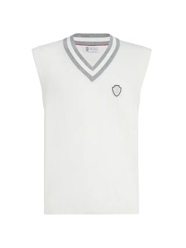 Brunello Cucinelli Men's Cotton Knit Vest with Logo - Panama
