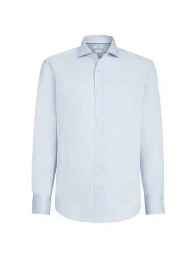 Brunello Cucinelli Men's Twill Slim Fit Shirt with Spread Collar - Azure | Thumbnail 1