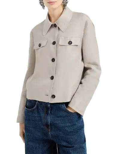 Brunello Cucinelli Women's Linen Diagonal Jacket with Monili | Thumbnail 2