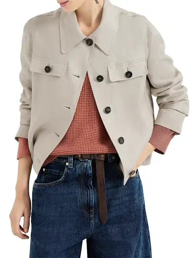 Brunello Cucinelli Women's Linen Diagonal Jacket with Monili | Thumbnail 5