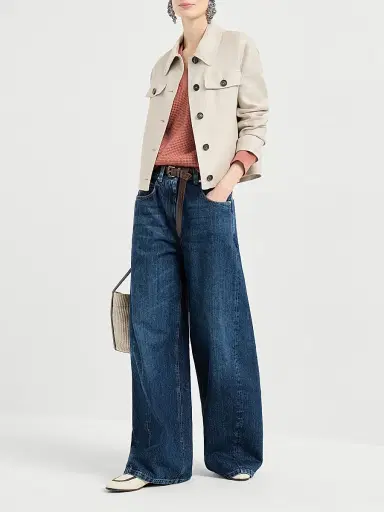 Brunello Cucinelli Women's Linen Diagonal Jacket with Monili | Thumbnail 6
