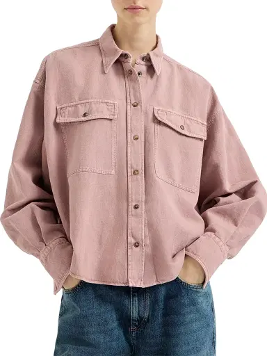 Brunello Cucinelli Women's Garment Dyed Shirt in Cotton and Linen Cover - Pink - Size Large | Thumbnail 2