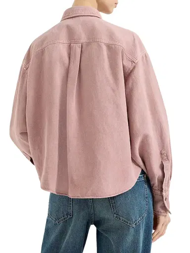 Brunello Cucinelli Women's Garment Dyed Shirt in Cotton and Linen Cover - Pink - Size Large | Thumbnail 3