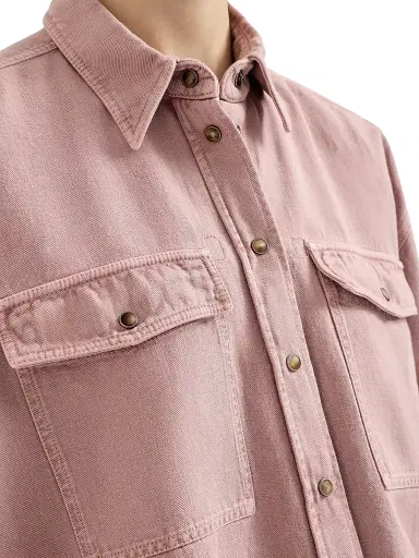 Brunello Cucinelli Women's Garment Dyed Shirt in Cotton and Linen Cover - Pink - Size Large | Thumbnail 4