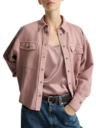 Brunello Cucinelli Women's Garment Dyed Shirt in Cotton and Linen Cover - Pink - Size Large | Thumbnail 5
