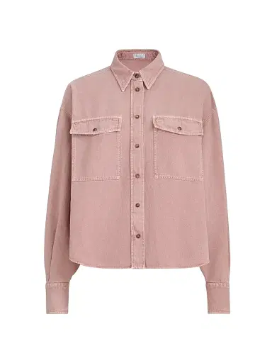 Brunello Cucinelli Women's Garment Dyed Shirt in Cotton and Linen Cover - Pink - Size Large | Thumbnail 1
