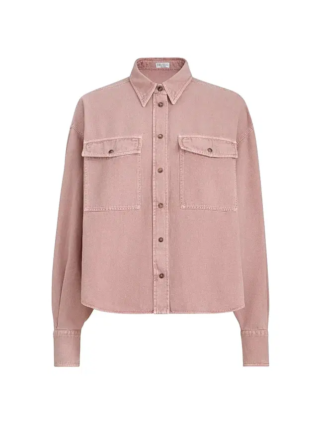 Brunello Cucinelli Women's Garment Dyed Shirt in Cotton and Linen Cover - Pink - Size Large