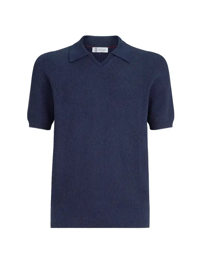 Brunello Cucinelli Men's Cotton English Rib Knit Polo Shirt