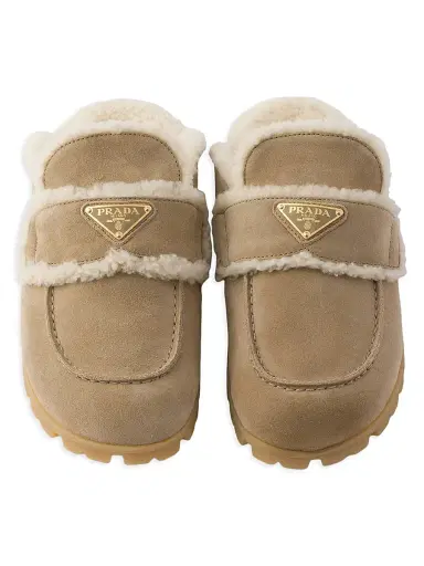 Prada Women's Suede and Shearling Mules - Beige Khaki - Size 11.5 | Thumbnail 4 Prada Women's Suede and Shearling Mules - Beige Khaki - Size 11.5 | Thumbnail 4