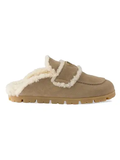 Prada Women's Suede and Shearling Mules - Beige Khaki - Size 11.5 | Thumbnail 1 Prada Women's Suede and Shearling Mules - Beige Khaki - Size 11.5 | Thumbnail 1