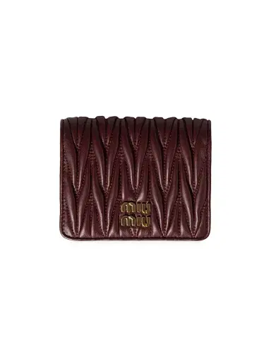 Miu Miu Women's Small Matelassé Nappa Leather Wallet - Dark Red | Thumbnail 1 Miu Miu Women's Small Matelassé Nappa Leather Wallet - Dark Red | Thumbnail 1