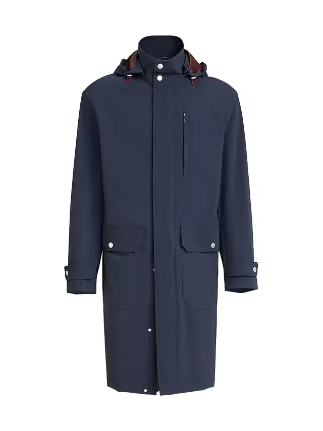 Brunello Cucinelli Men's Bonded Nylon Unlined Parka with Detachable Hood - Navy Blue