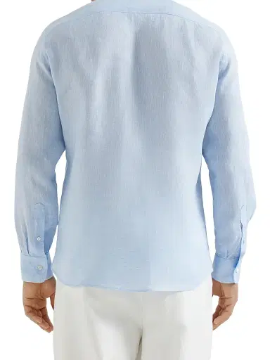 Brunello Cucinelli Men's Linen Easy Fit Shirt with Spread Collar | Thumbnail 3 Brunello Cucinelli Men's Linen Easy Fit Shirt with Spread Collar | Thumbnail 3