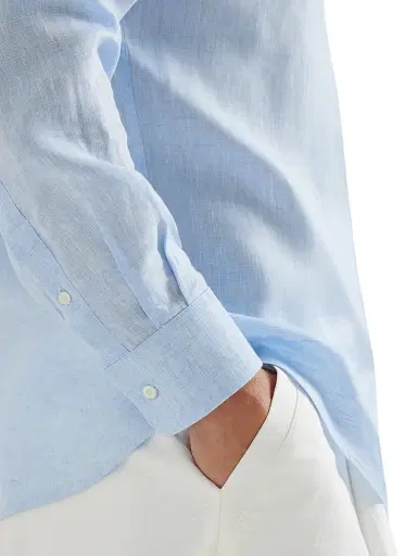 Brunello Cucinelli Men's Linen Easy Fit Shirt with Spread Collar | Thumbnail 4 Brunello Cucinelli Men's Linen Easy Fit Shirt with Spread Collar | Thumbnail 4