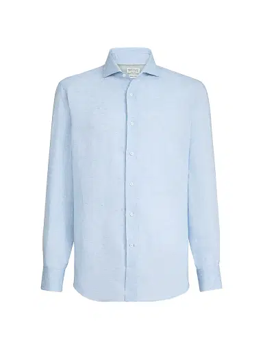 Brunello Cucinelli Men's Linen Easy Fit Shirt with Spread Collar | Thumbnail 1 Brunello Cucinelli Men's Linen Easy Fit Shirt with Spread Collar | Thumbnail 1