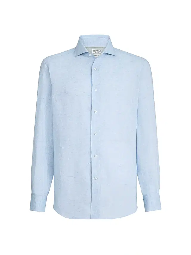 Brunello Cucinelli Men's Linen Easy Fit Shirt with Spread Collar