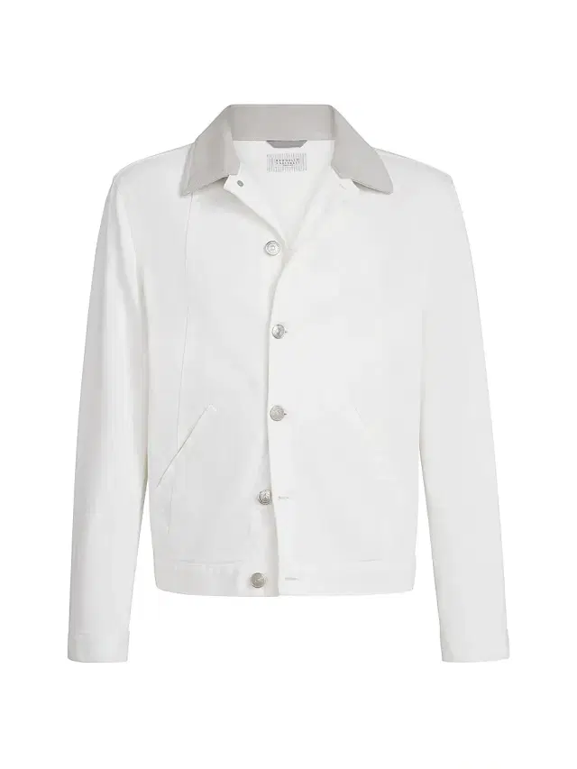 Brunello Cucinelli Men's Garment Dyed Outerwear Jacket in Comfort Cotton Lightweight Denim - Snow