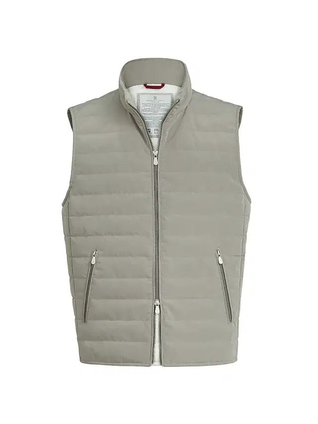 Brunello Cucinelli Men's Bonded Nylon Down Vest - Khaki