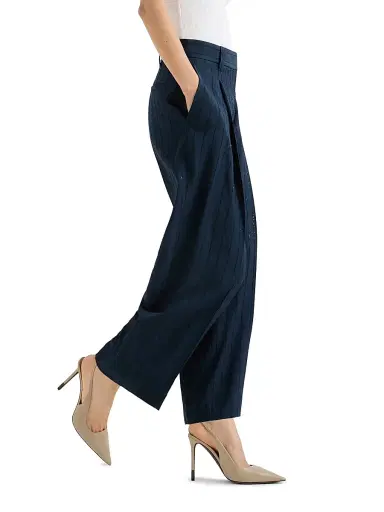 Brunello Cucinelli Women's Dazzling Chalkstripe Slouchy Trousers with Monili - Blue | Thumbnail 5