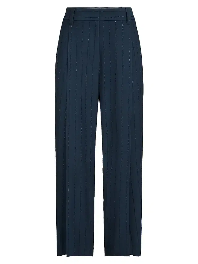 Women's Dazzling Chalkstripe Slouchy Trousers with Monili - Blue