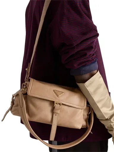 Prada Women's Medium Explore Nappa Leather Shoulder Bag with Flap - Beige | Thumbnail 3