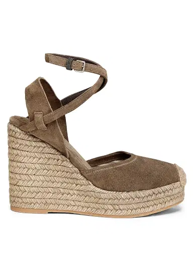 Brunello Cucinelli Women's 80MM Suede Ankle Wrap Espadrilles | Thumbnail 1 Brunello Cucinelli Women's 80MM Suede Ankle Wrap Espadrilles | Thumbnail 1