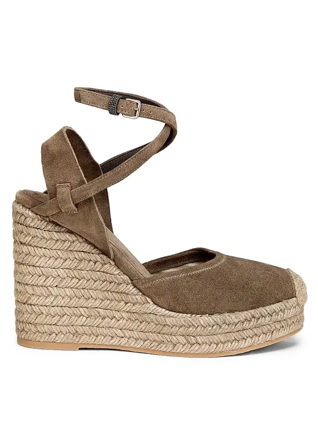 Brunello Cucinelli Women's 80MM Suede Ankle Wrap Espadrilles