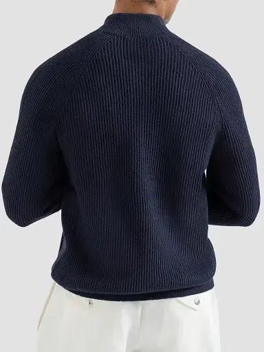 Brunello Cucinelli Men's Malfilé Cotton English Rib Cardigan with Raglan Sleeves - Blue | Thumbnail 3