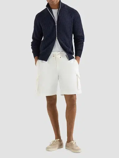 Brunello Cucinelli Men's Malfilé Cotton English Rib Cardigan with Raglan Sleeves - Blue | Thumbnail 6