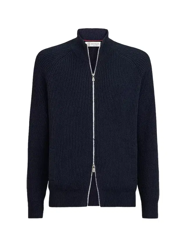 Brunello Cucinelli Men's Malfilé Cotton English Rib Cardigan with Raglan Sleeves - Blue