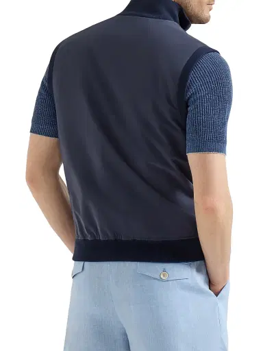 Brunello Cucinelli Men's Bonded Nylon Vest with Thermore Padding - Blue | Thumbnail 3