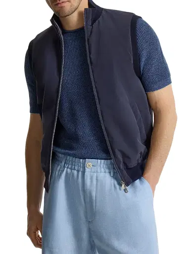 Brunello Cucinelli Men's Bonded Nylon Vest with Thermore Padding - Blue | Thumbnail 5