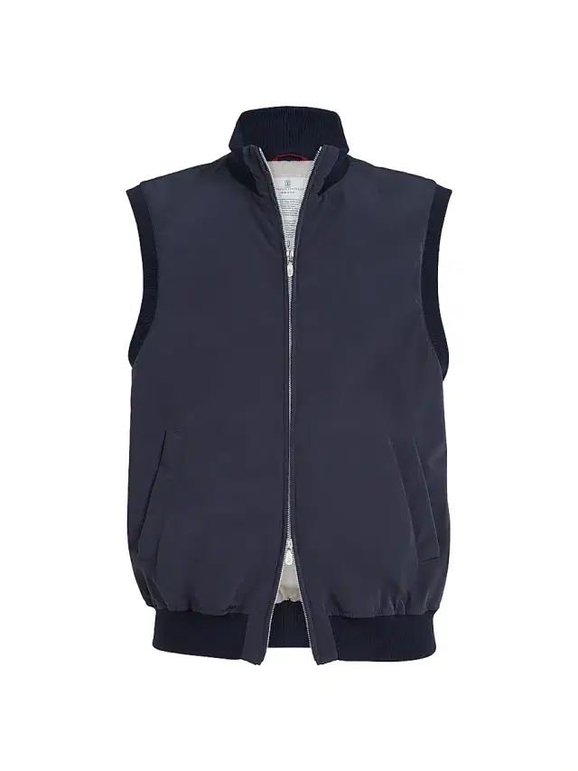 Brunello Cucinelli Men's Bonded Nylon Vest with Thermore Padding - Blue