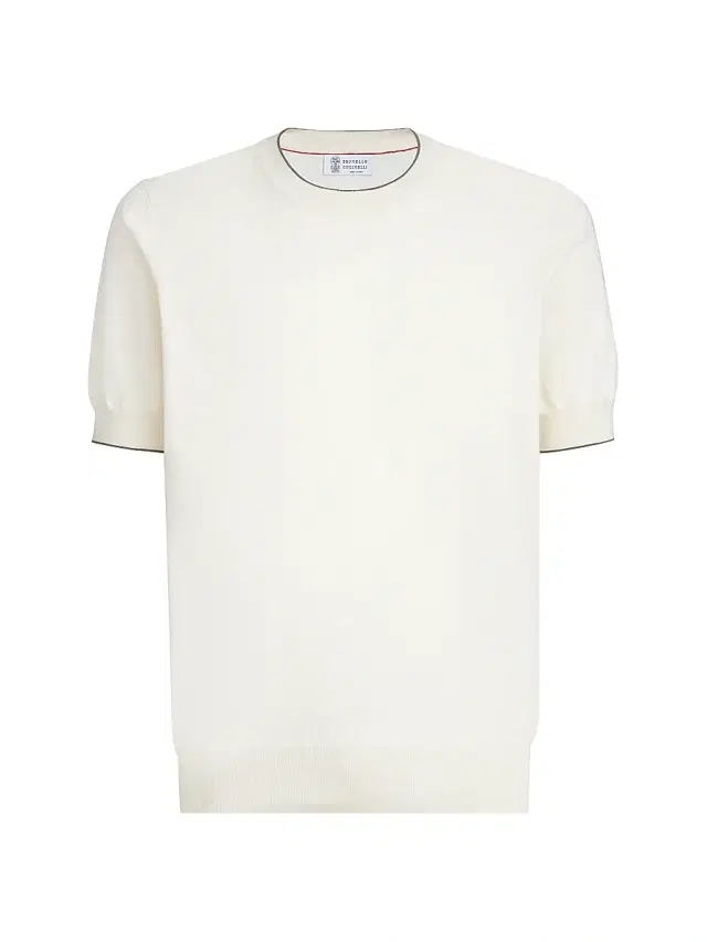 Brunello Cucinelli Men's Cotton Lightweight Knit T-Shirt with Contrast Details -