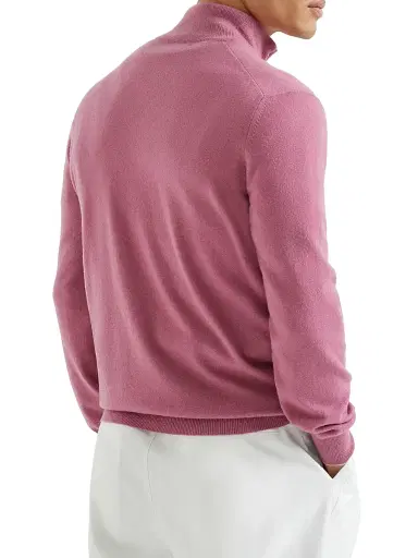 Brunello Cucinelli Men's Cashmere Sweater with Half Zip - Coral | Thumbnail 3