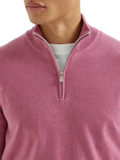 Brunello Cucinelli Men's Cashmere Sweater with Half Zip - Coral | Thumbnail 4