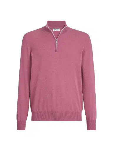 Brunello Cucinelli Men's Cashmere Sweater with Half Zip - Coral | Thumbnail 1