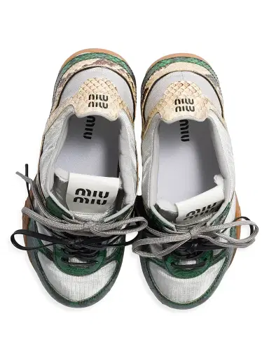 Miu Miu Women's Gymnasium Technical Python-Print Leather Low-Top Sneakers - Grey Blue Pink - Size 7 | Thumbnail 2 Miu Miu Women's Gymnasium Technical Python-Print Leather Low-Top Sneakers - Grey Blue Pink - Size 7 | Thumbnail 2