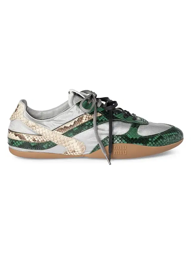 Miu Miu Women's Gymnasium Technical Python-Print Leather Low-Top Sneakers - Grey Blue Pink
