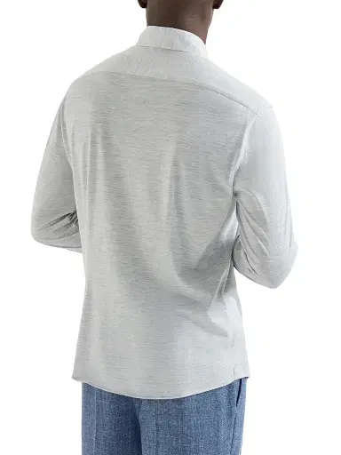 Brunello Cucinelli Men's Silk and Cotton Jersey Shirt with Spread Collar - Pearl Grey | Thumbnail 3 Brunello Cucinelli Men's Silk and Cotton Jersey Shirt with Spread Collar - Pearl Grey | Thumbnail 3
